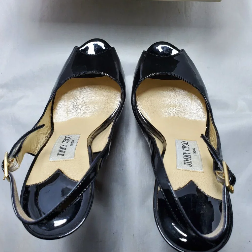 Jimmy Choo peep toe platform shoes sling back buckle fastenings Black 37…